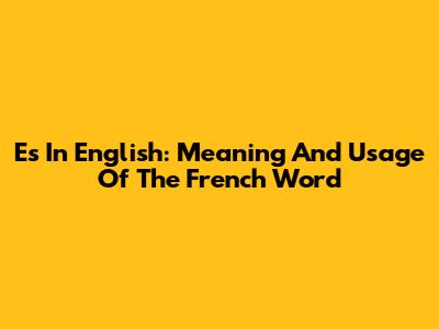 Es In English: Meaning And Usage Of The French Word