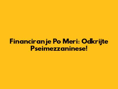 Financiranje Po Meri: Odkrijte Pseimezzaninese!